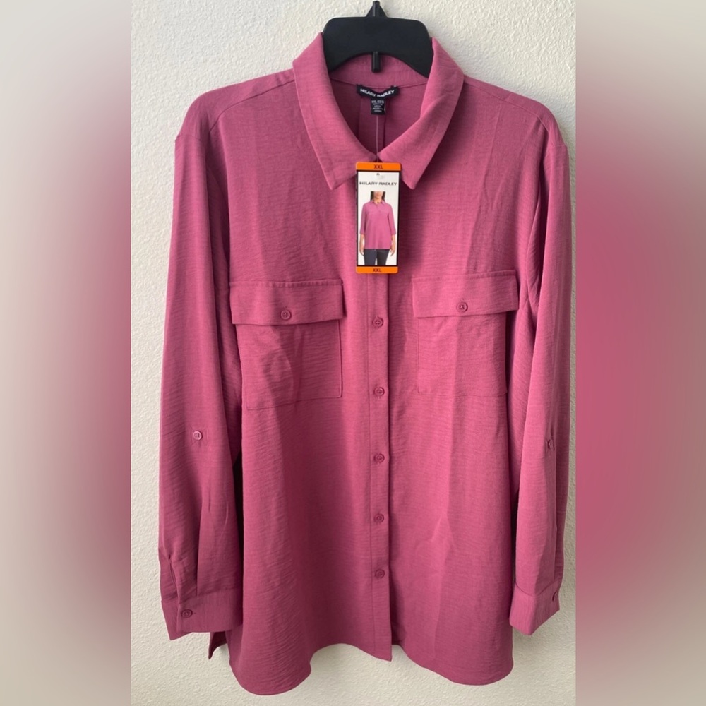 NEW HILARY RADLEY women Pink Button Up Shirt Long Sleeve Lightweight S and L